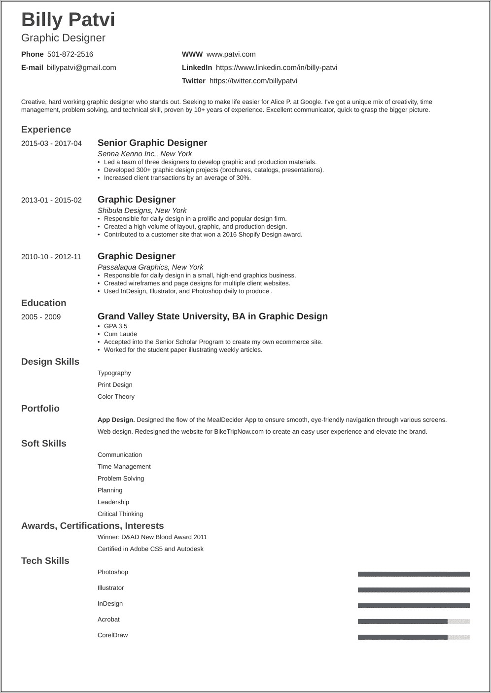 Graphic Designer Skills Resume Sample