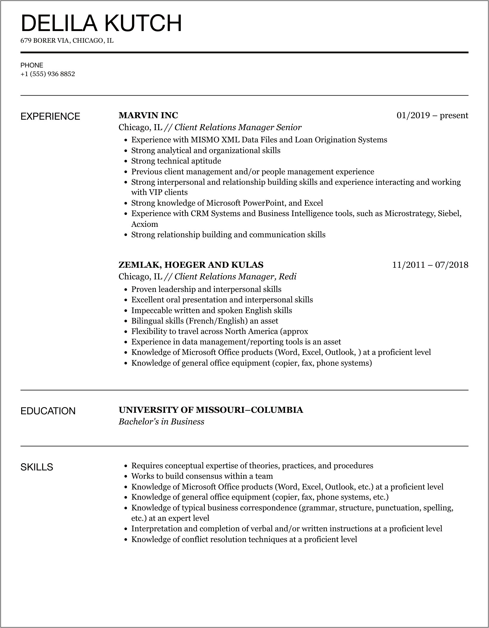 Great Client Relationship Manager Resumes