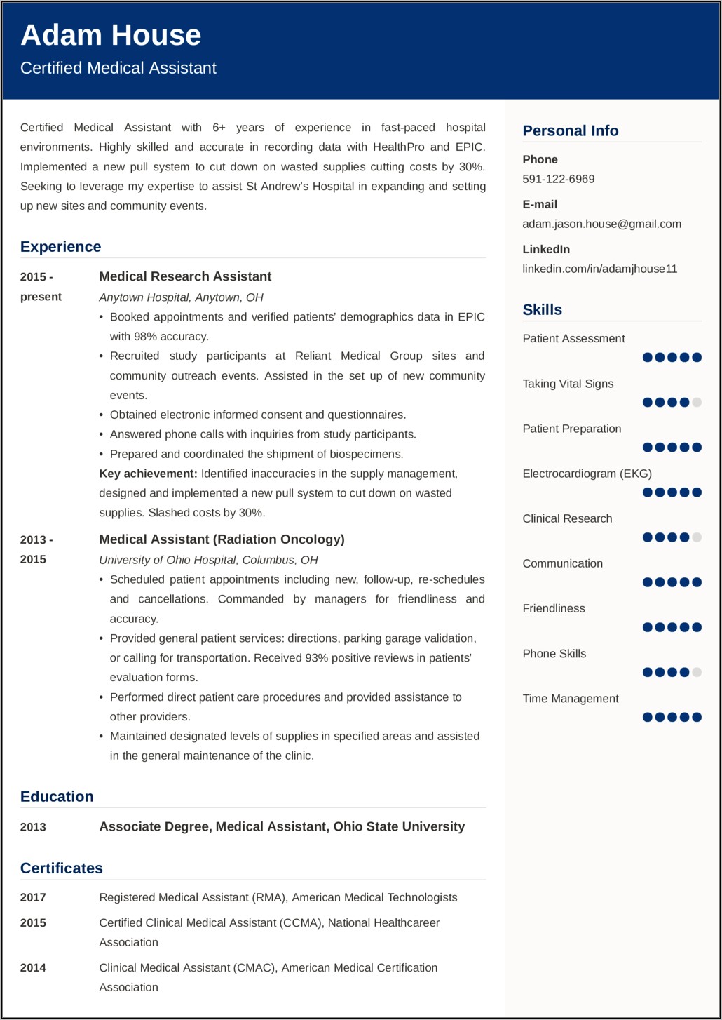 Great Objective Medical Assistant Resume