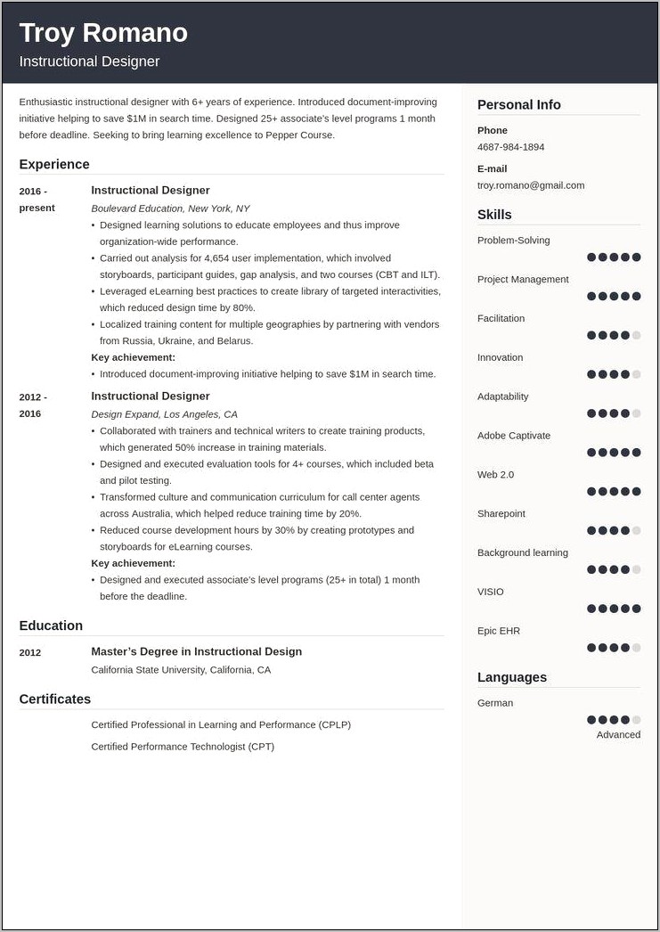 Great Resume Example Instructional Design