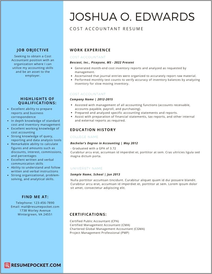 Great Resume Objectives For Accounting