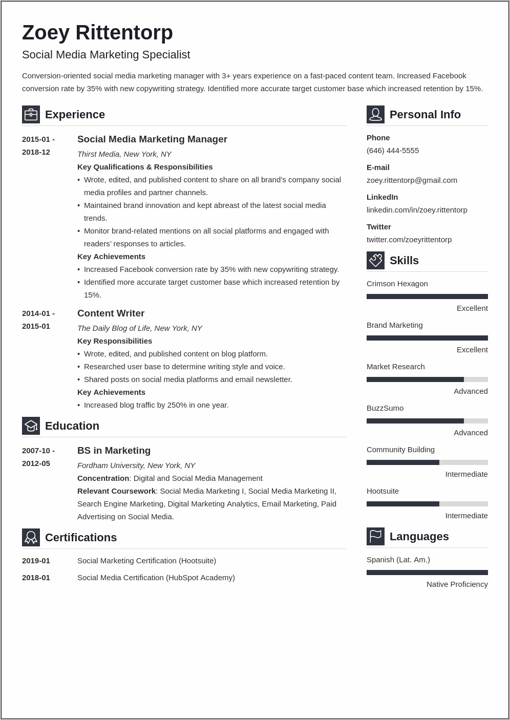 Great Social Media Manager Resume