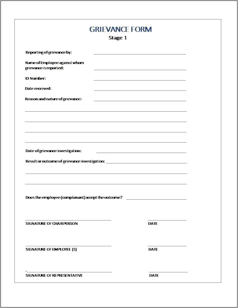 Grievance Form Template Download South Africa