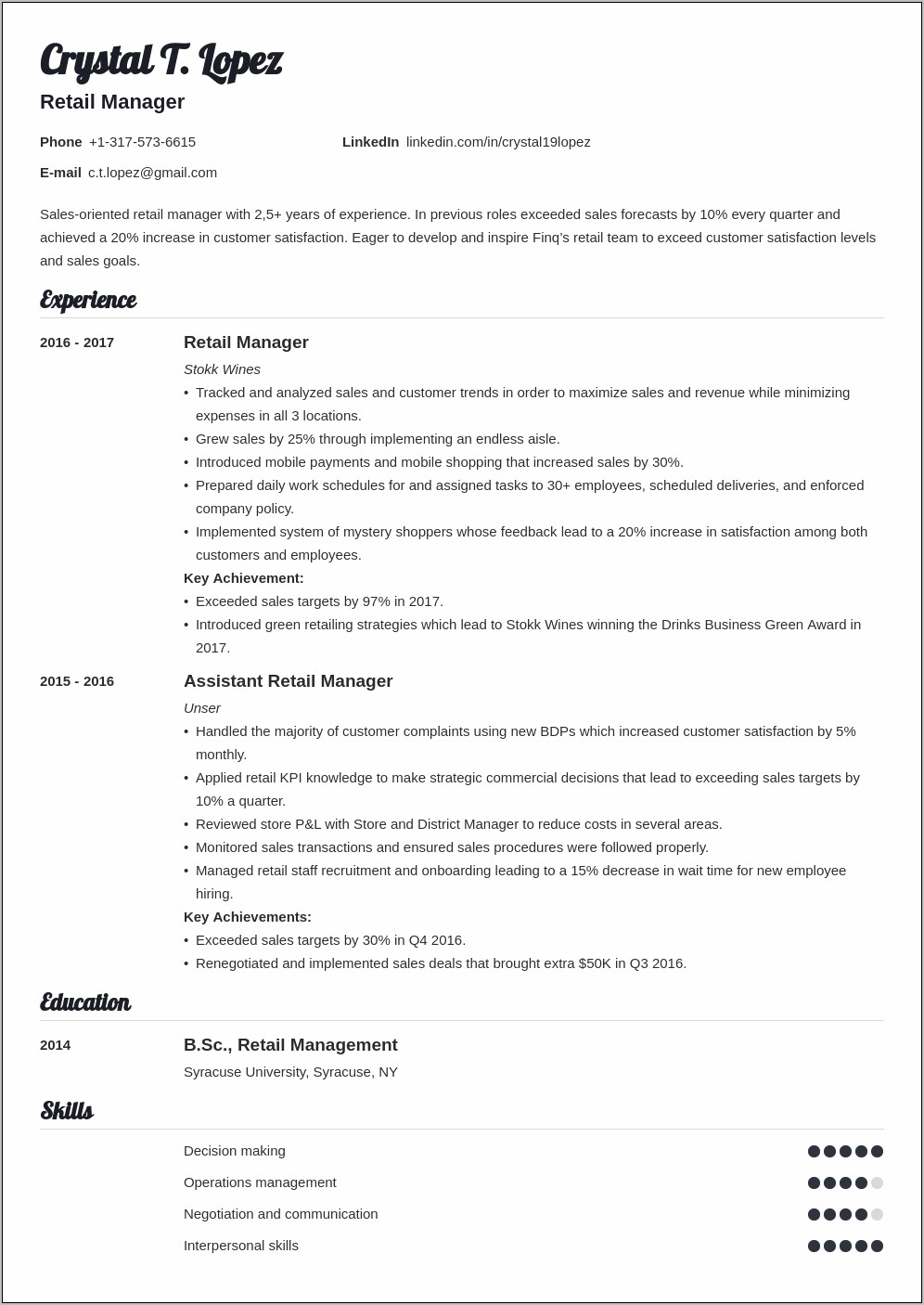 Grocery Store Manager Resume Template