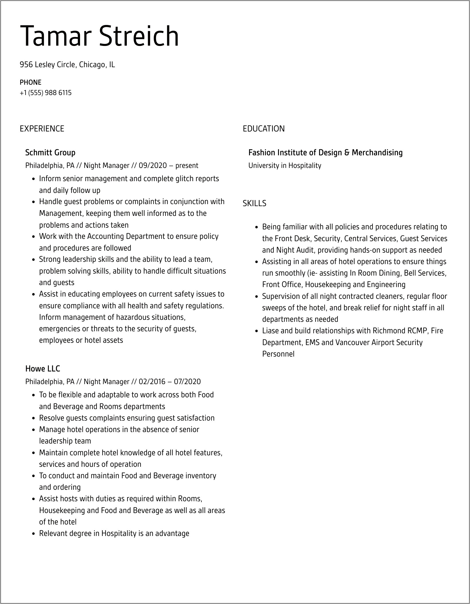 Grocery Store Night Manager Resume