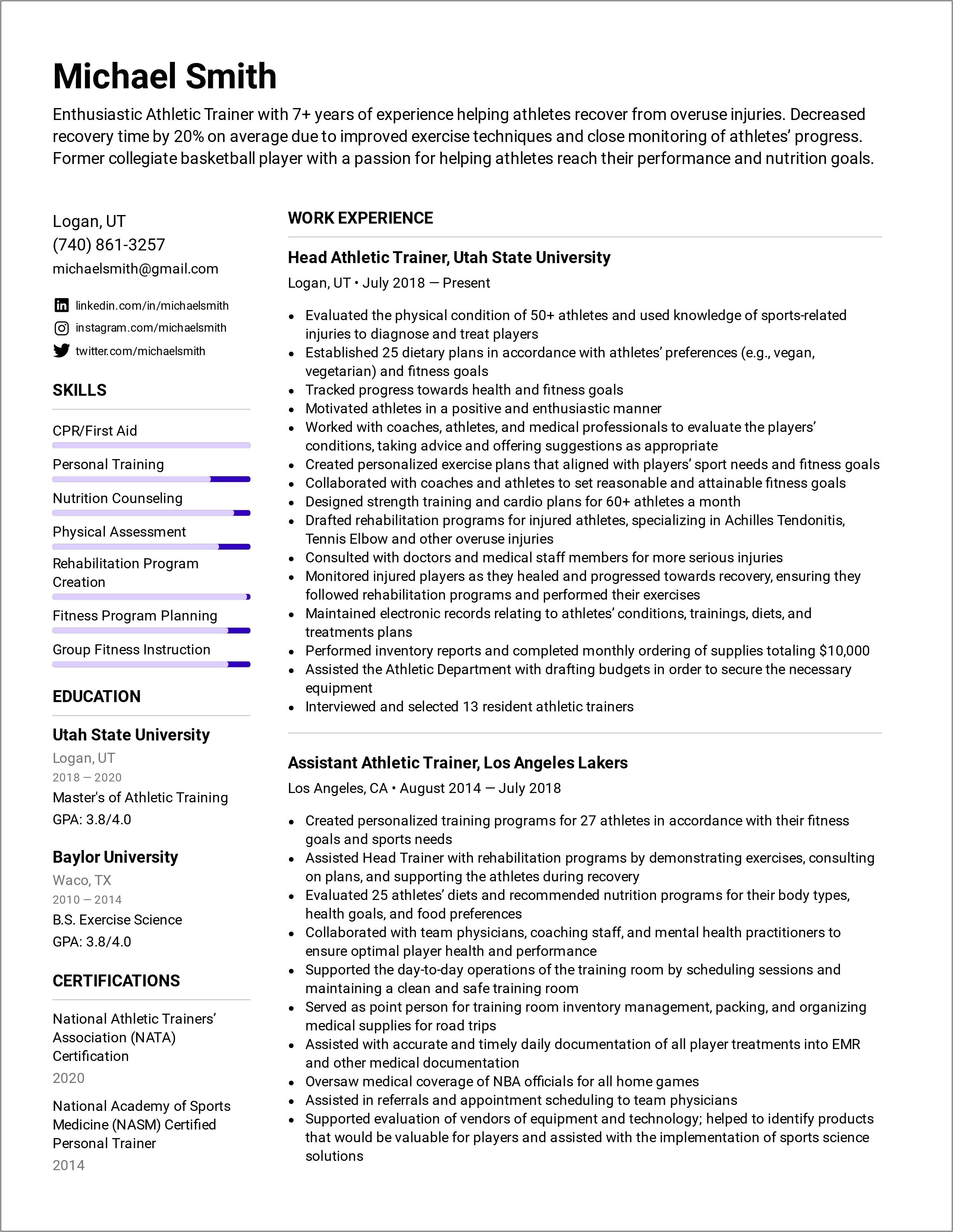 Group Exercise Instructor Resume Examples