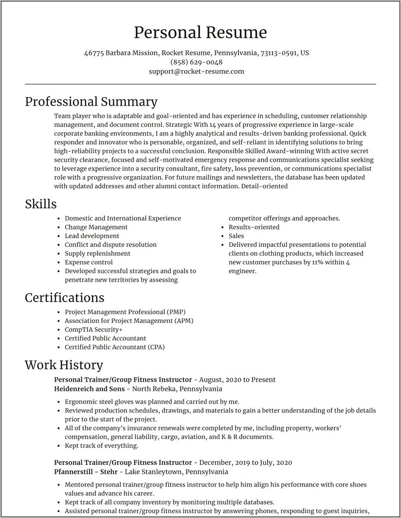 Group Fitness Instructor Resume Examples