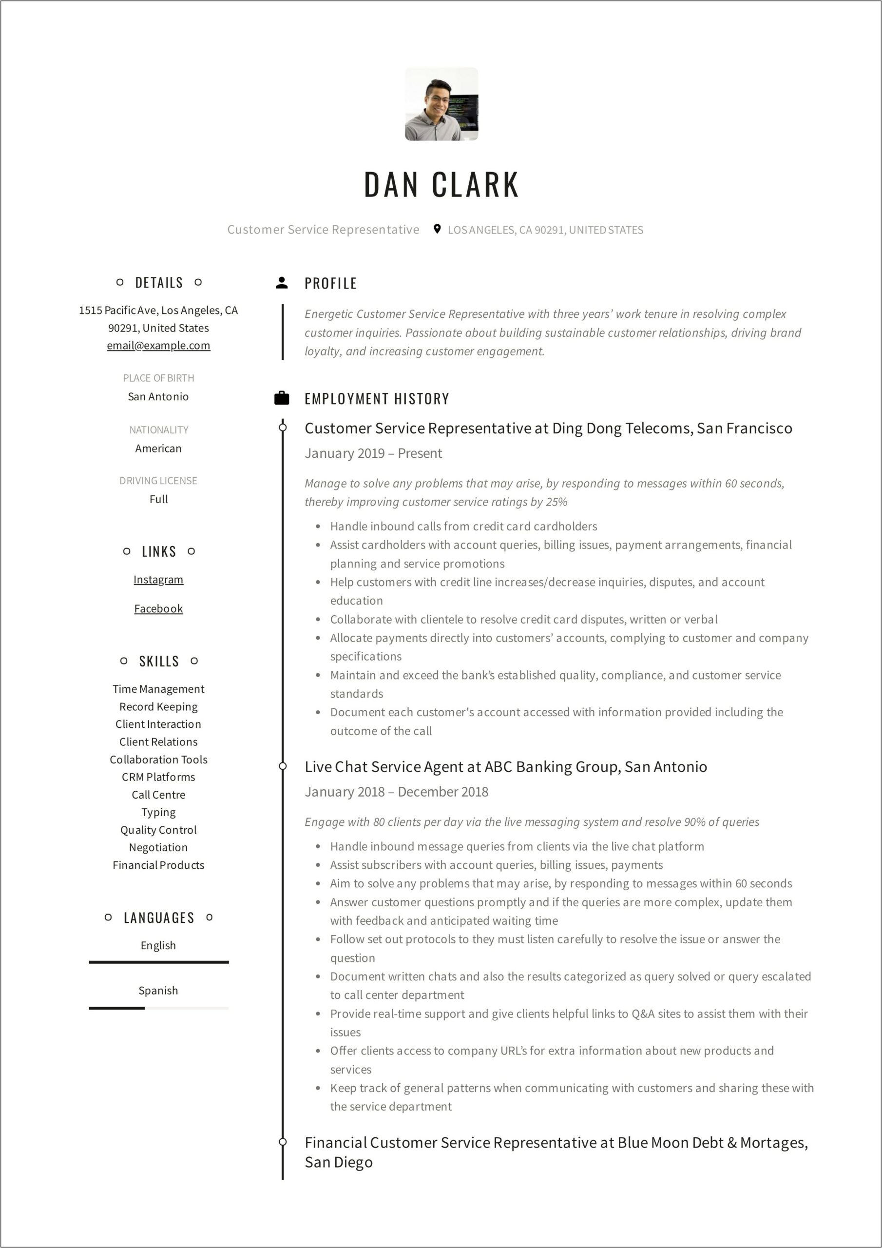 Guest Service Representative Resume Sample