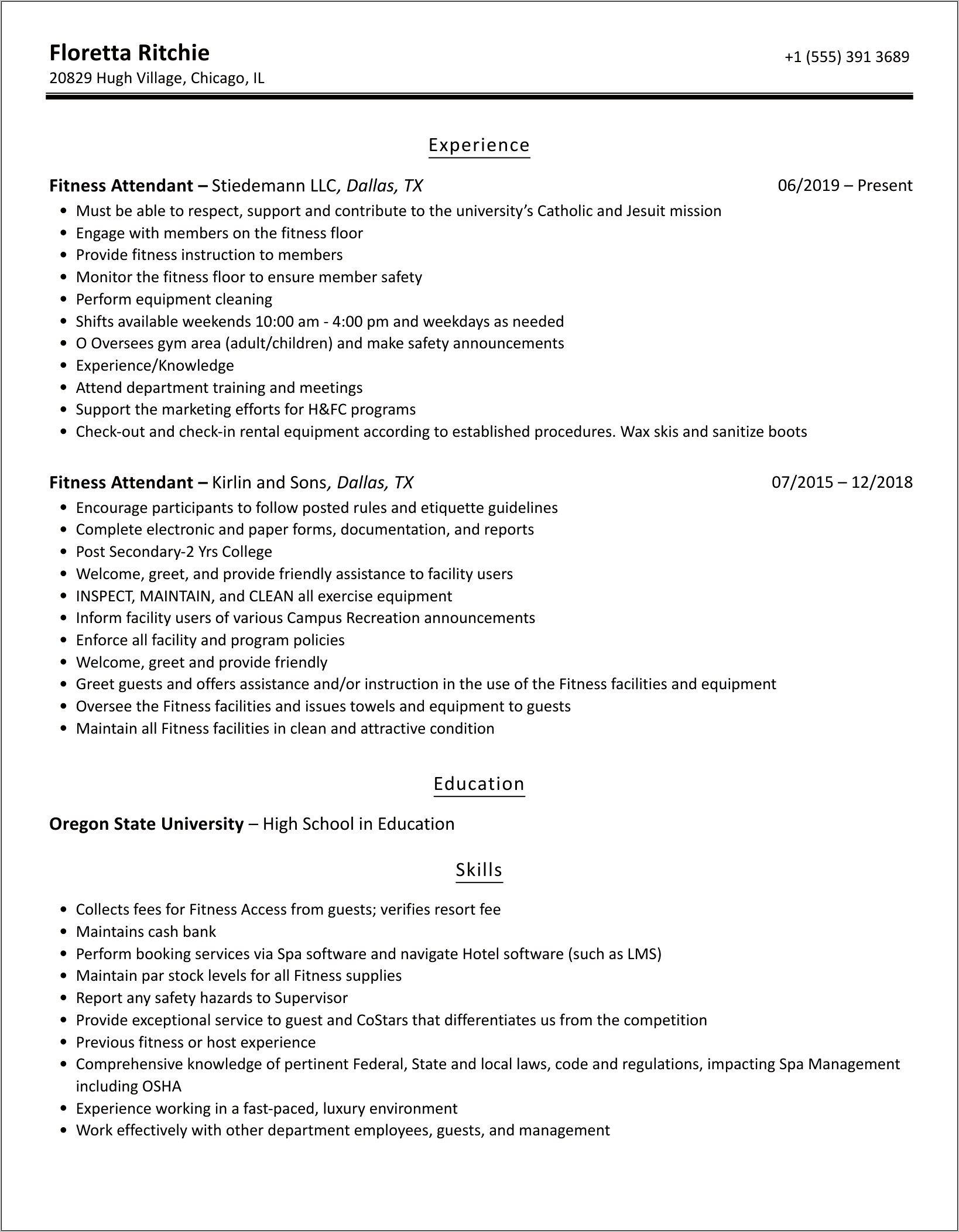 Gym Front Desk Resume Objective