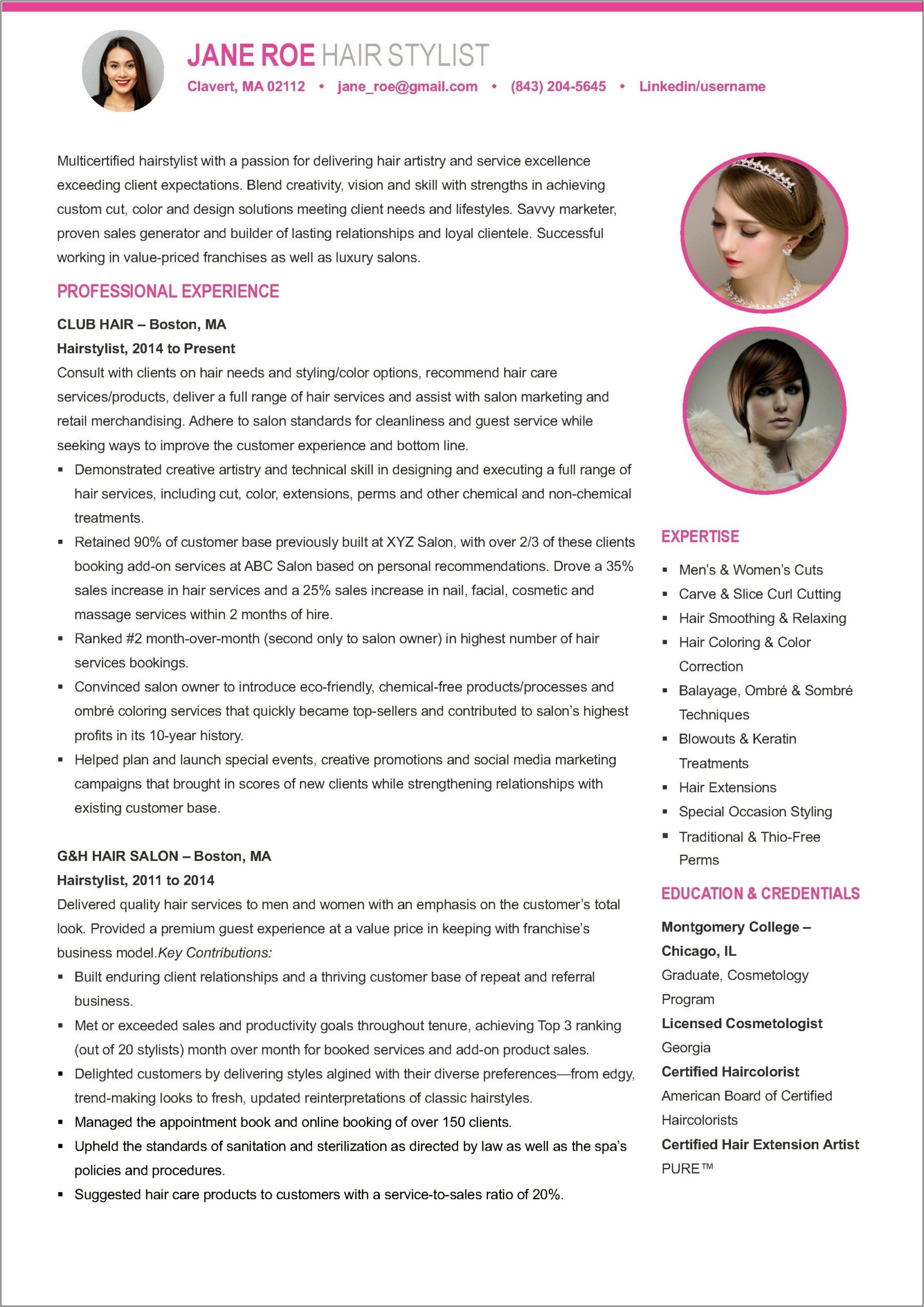 Hair Salon Assistant Resume Sample