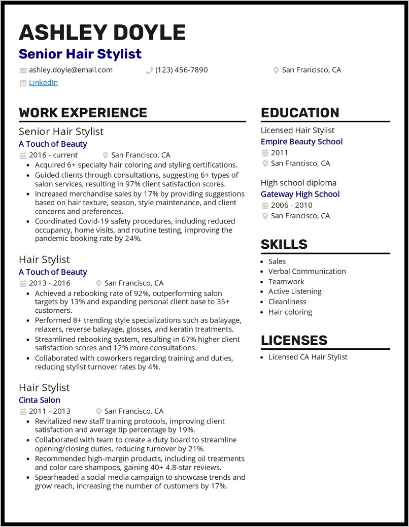 Hairdresser Resume Examples Client Fidelity