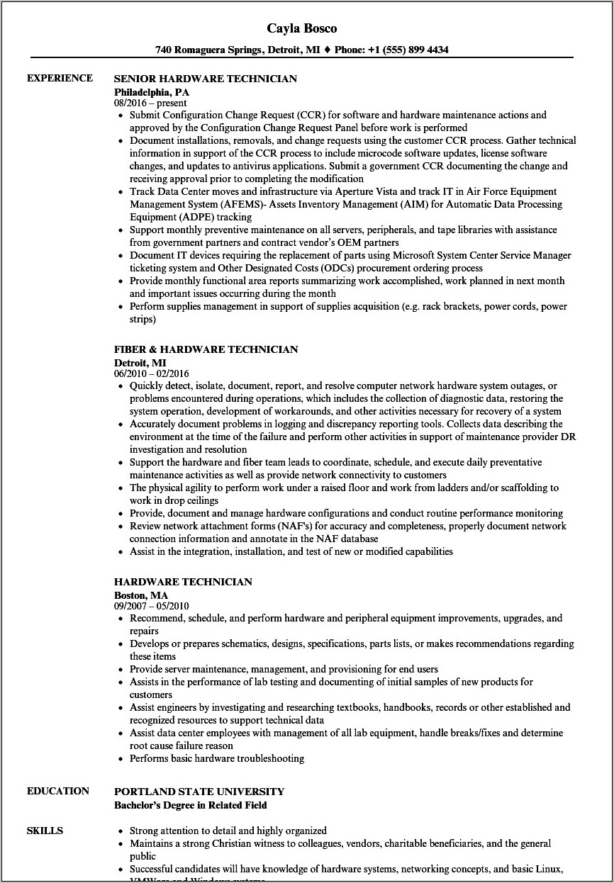 Hardware Software Skills In Resume