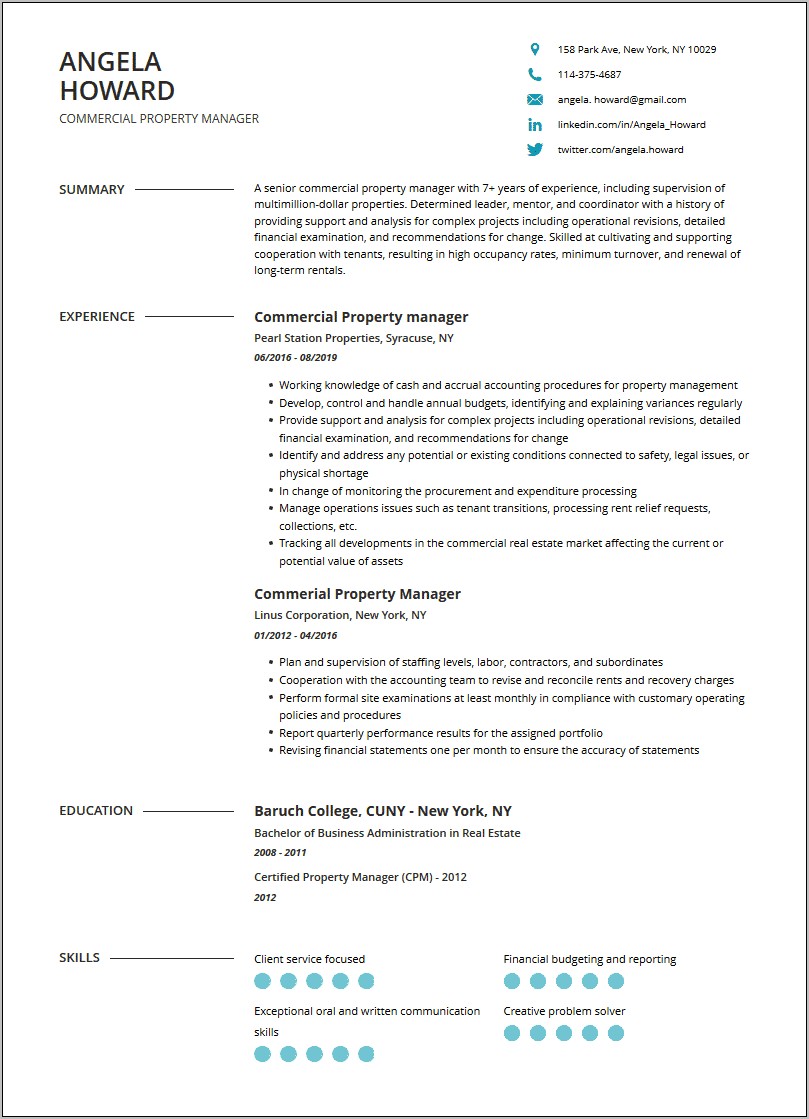 Headline For Property Management Resume