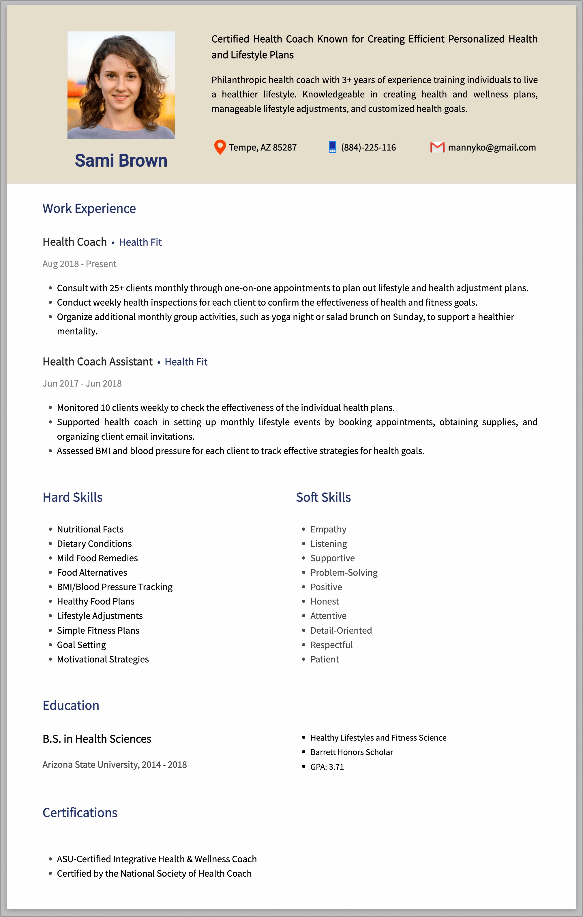 Health And Fitness Resume Samples