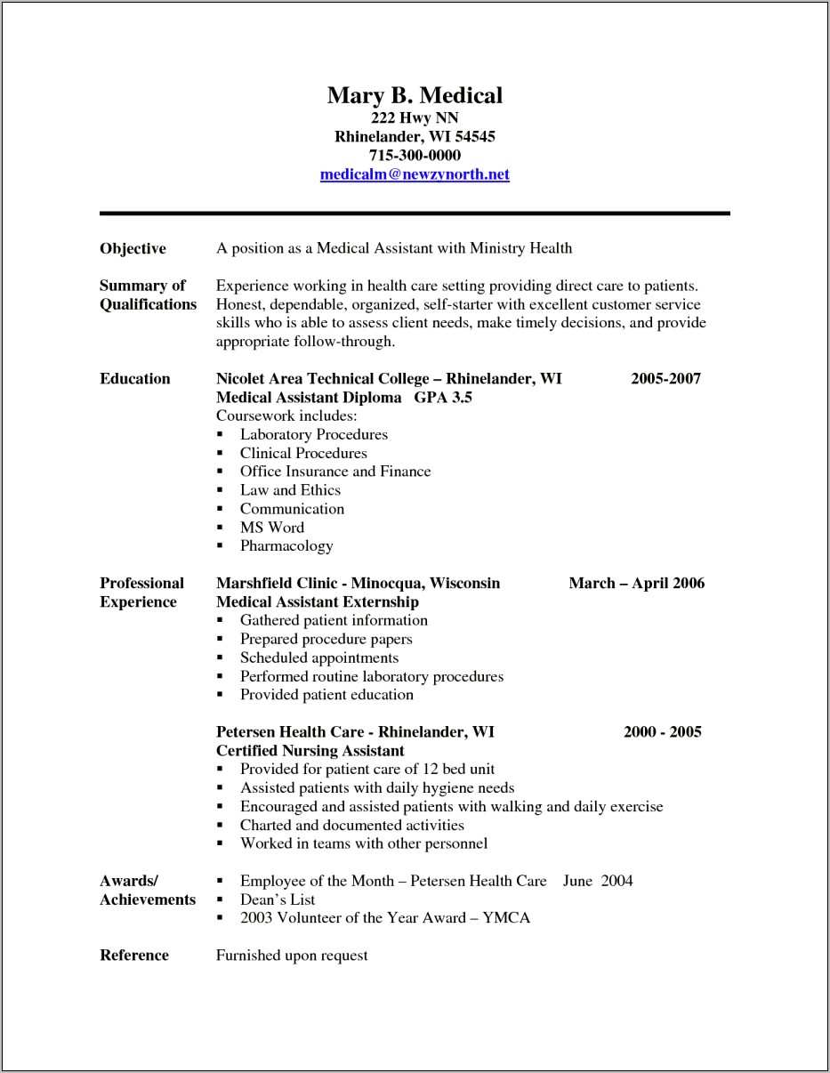 Health Care Assistant Resume Objective