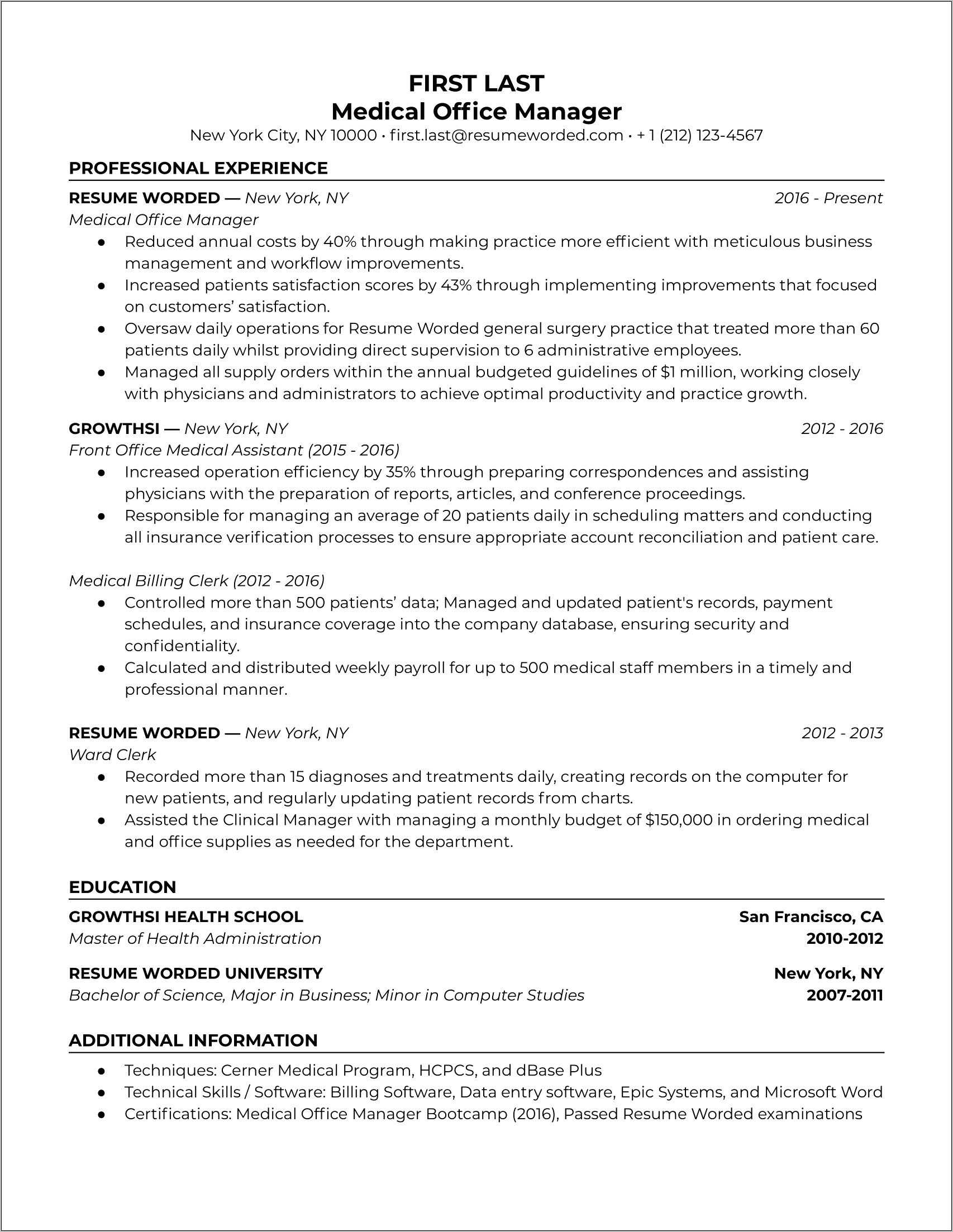 Health Information Management Resume Example