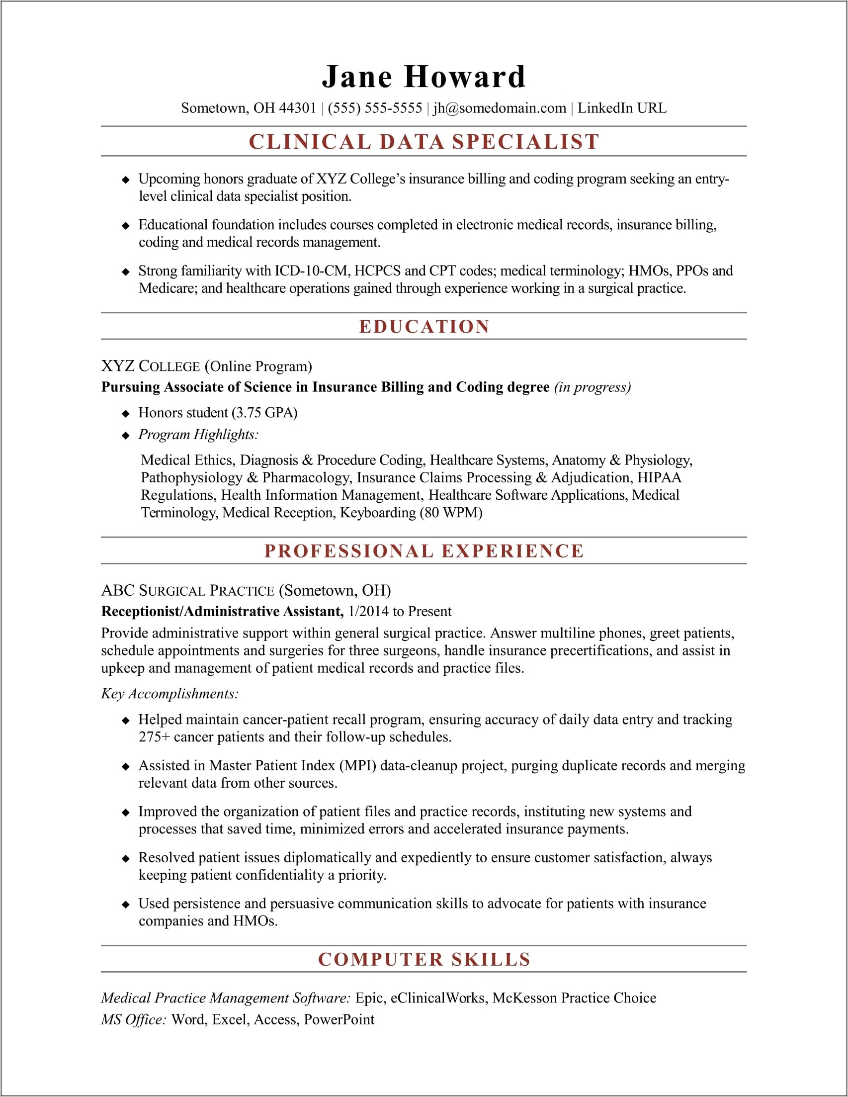 Health Information Management Resume Examples