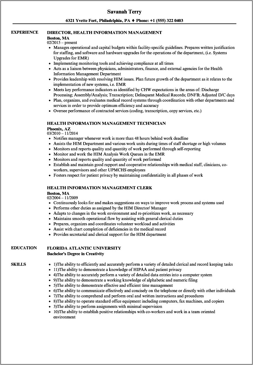 Health Information Management Resume Template