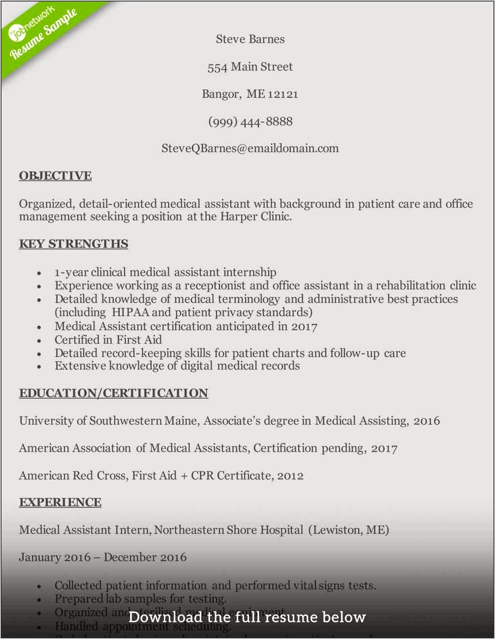 Health Program Assistant Resume Sample