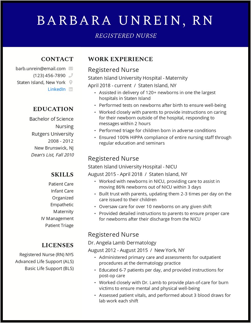 Health Realted Job Resume Examples