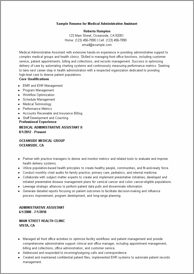 Healthcare Administrative Assistant Resume Samples