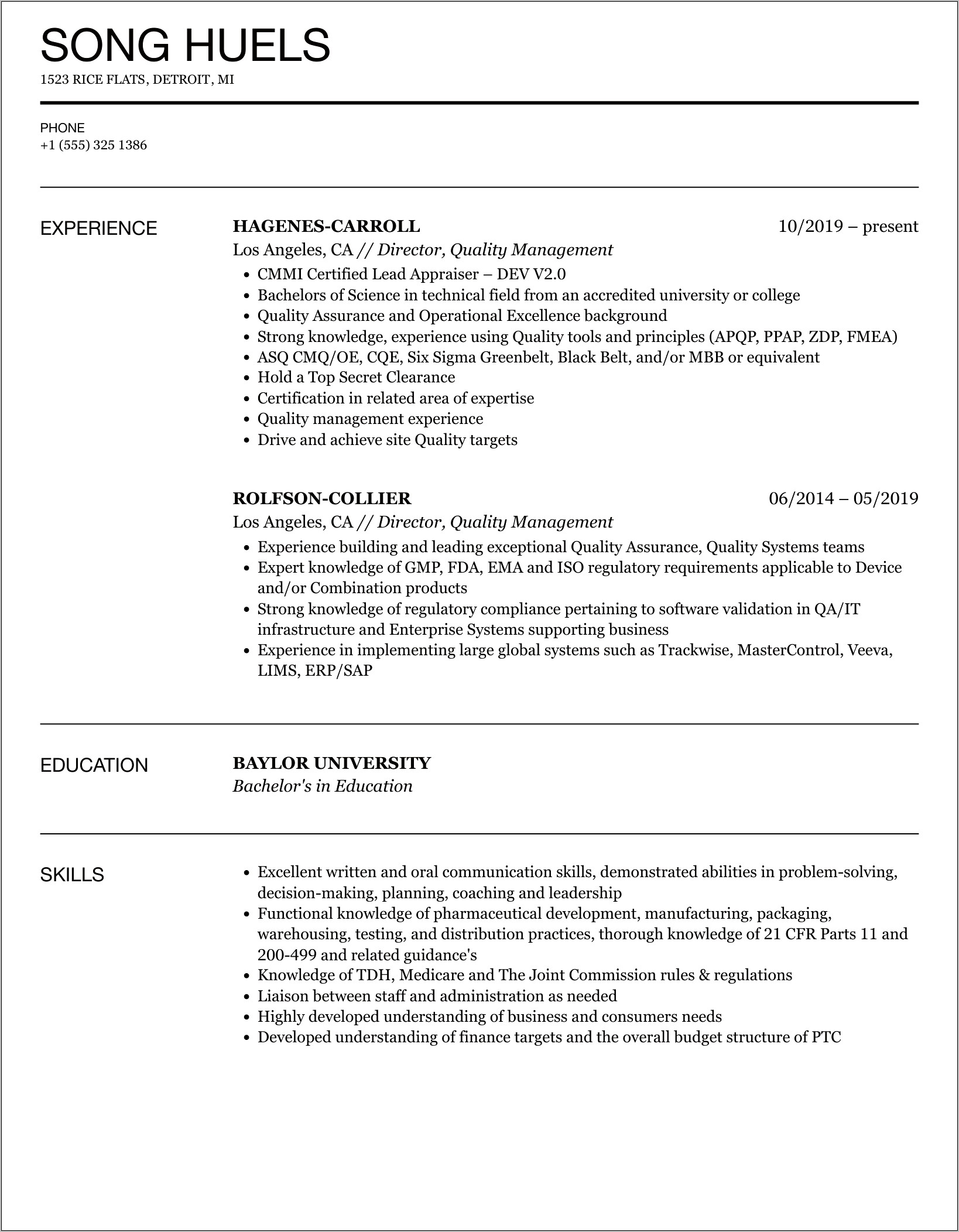 Healthcare Quality Management Resume Examples