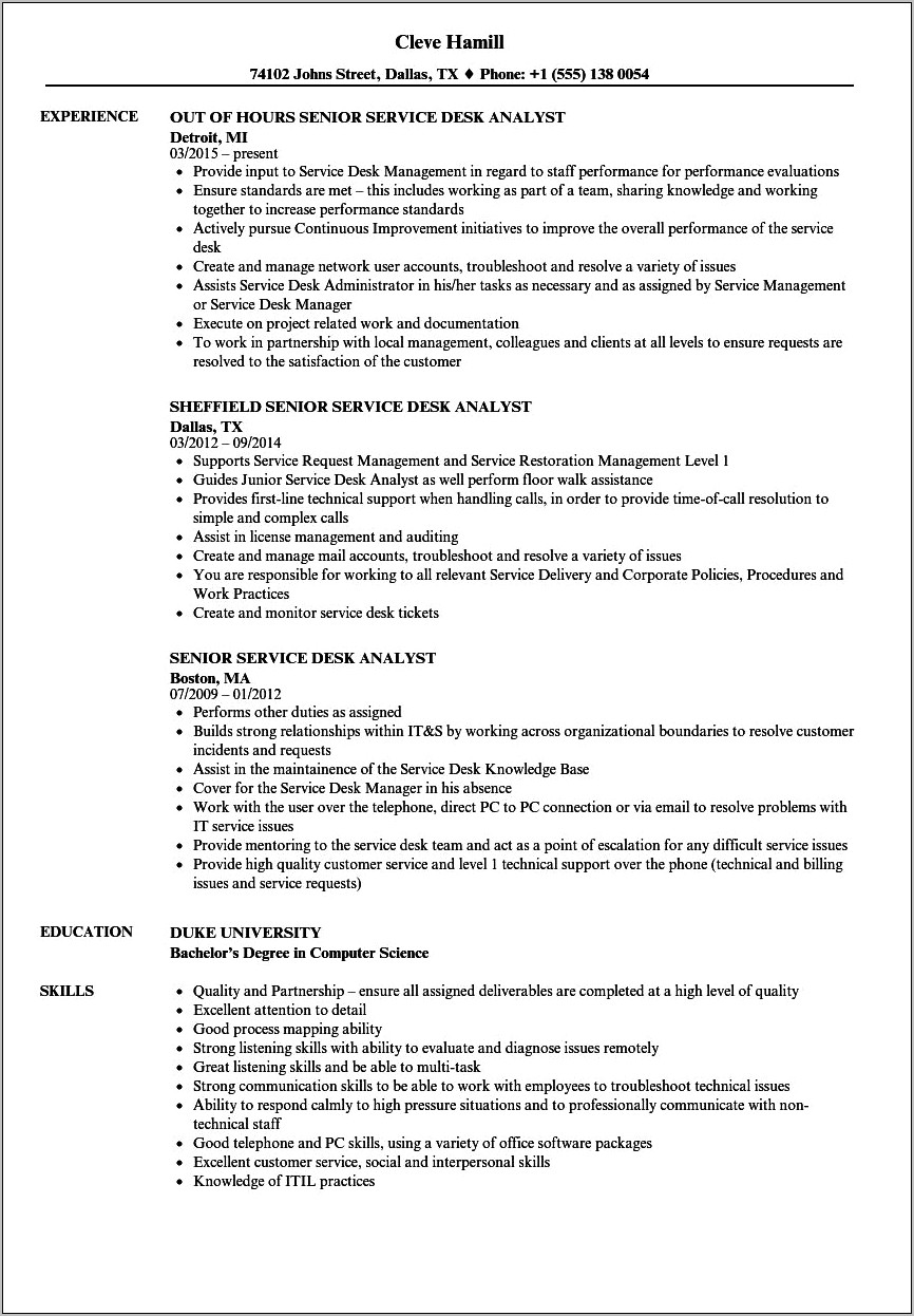Help Desk Analyst Resume Objective