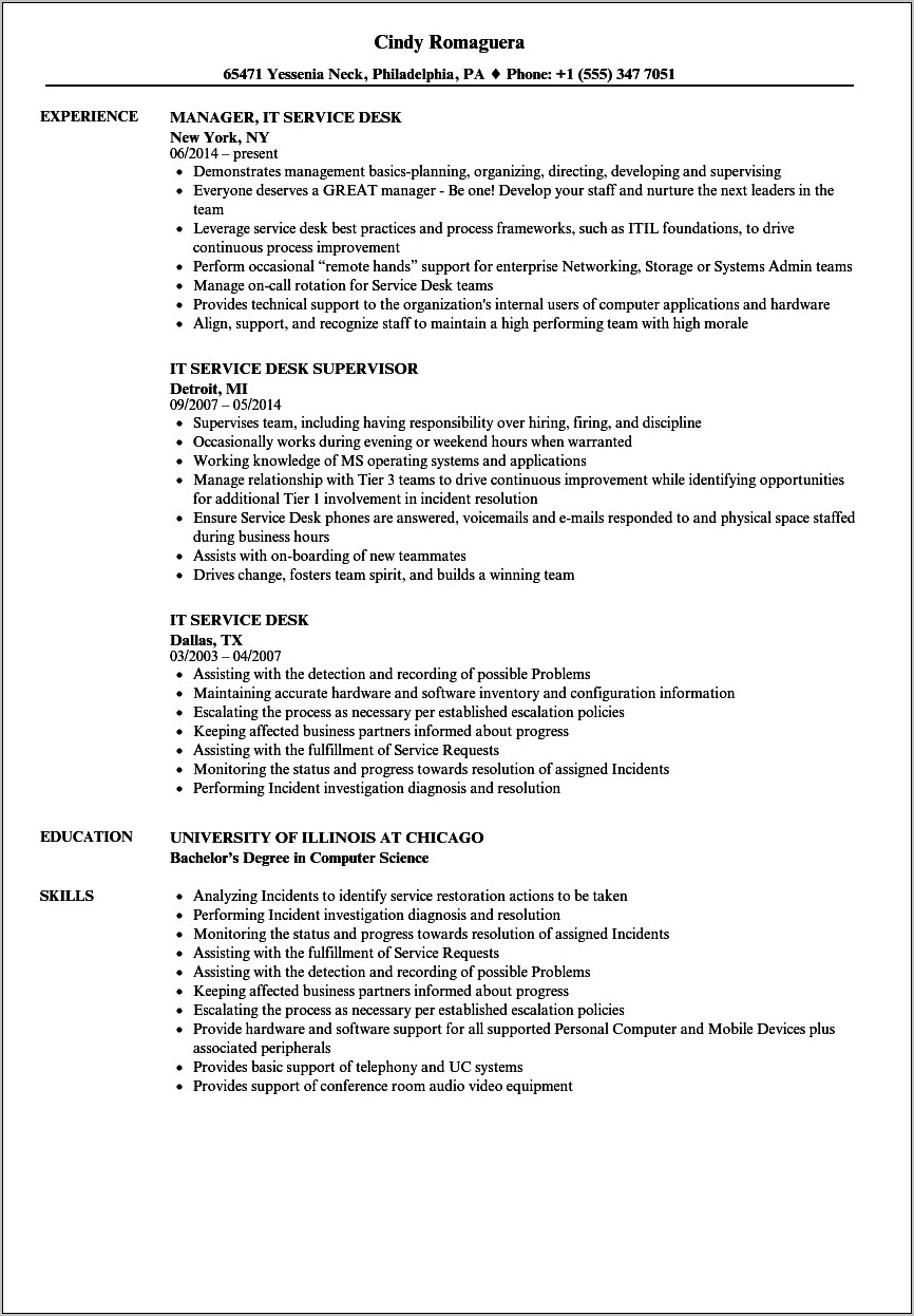 Help Desk Job Responsibilities Resume