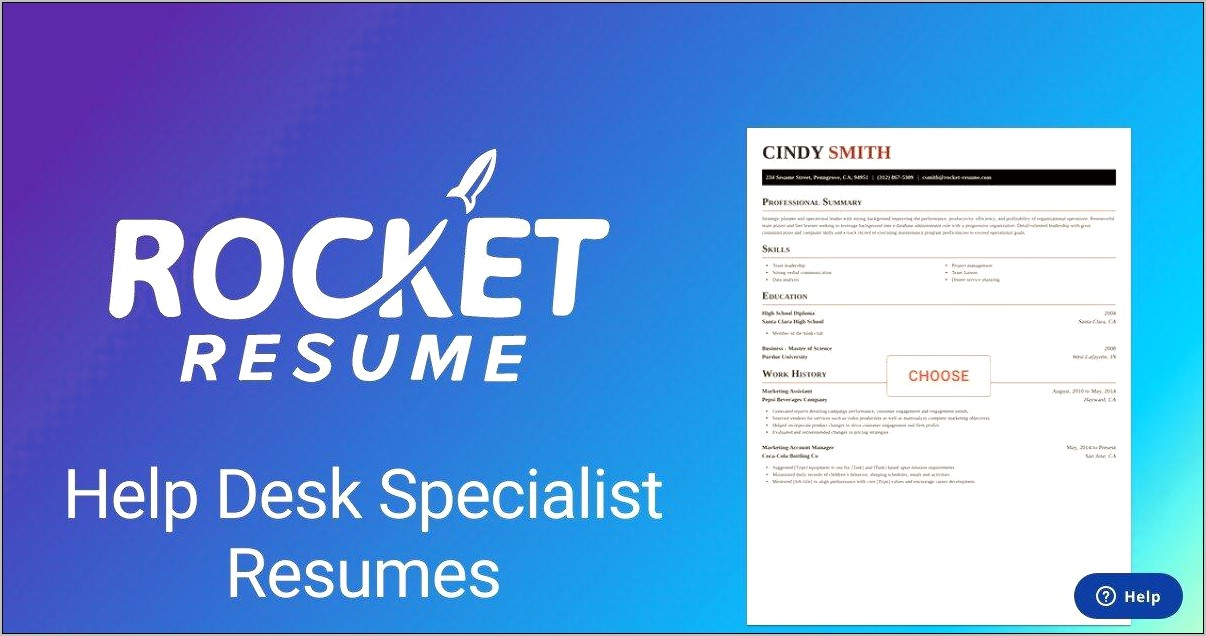 Help Desk Specialist Resume Example