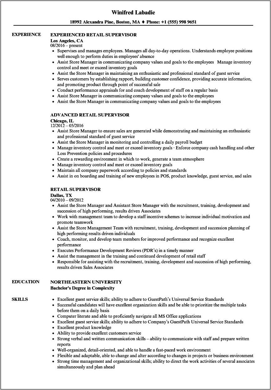 High End Retail Job Resume