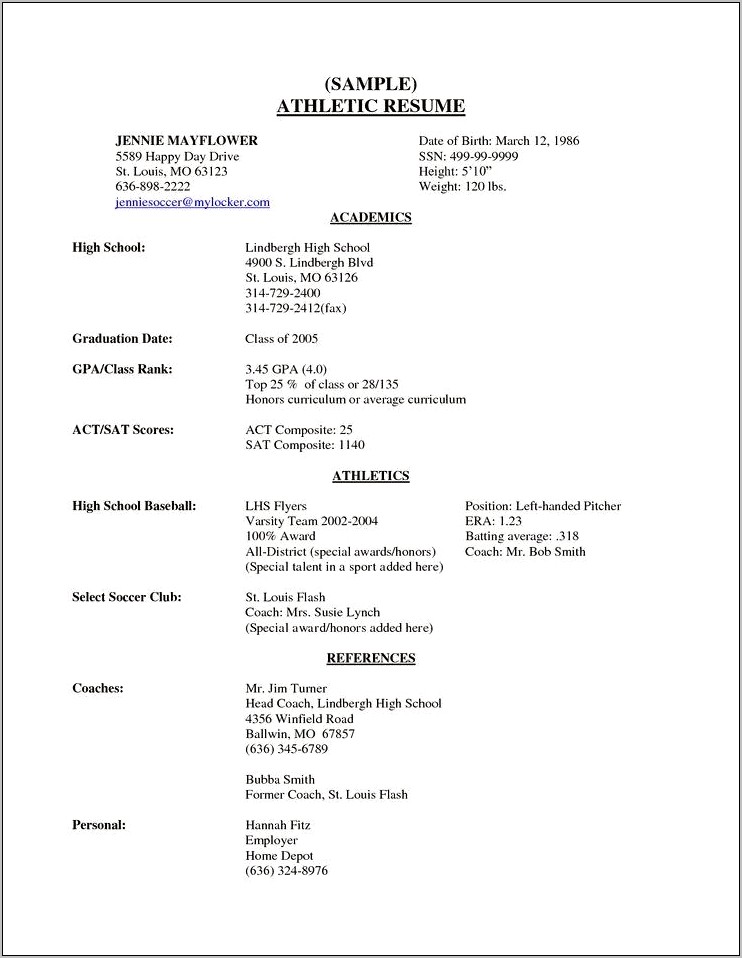 High School Athletic Resume Examples