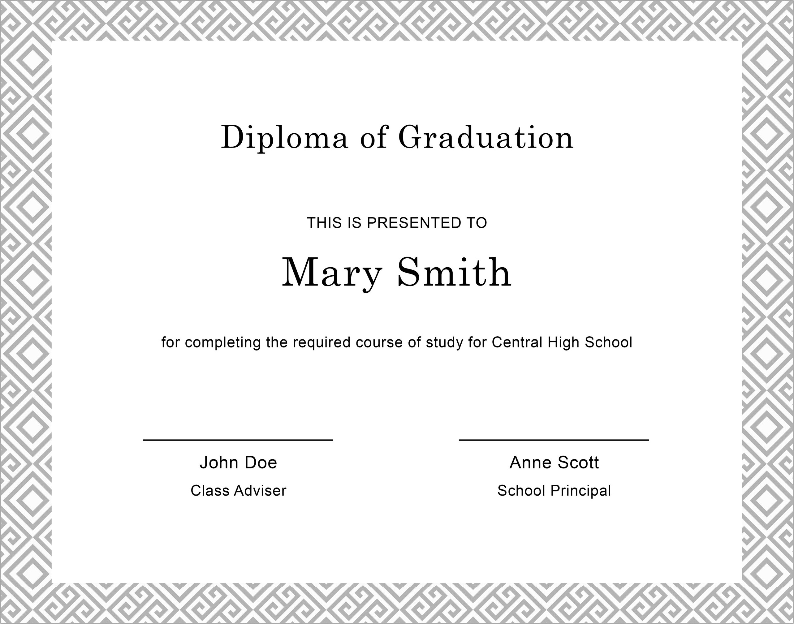 High School Diploma Template Free Download