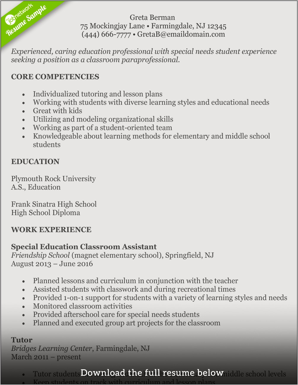 High School Job Resume Objective