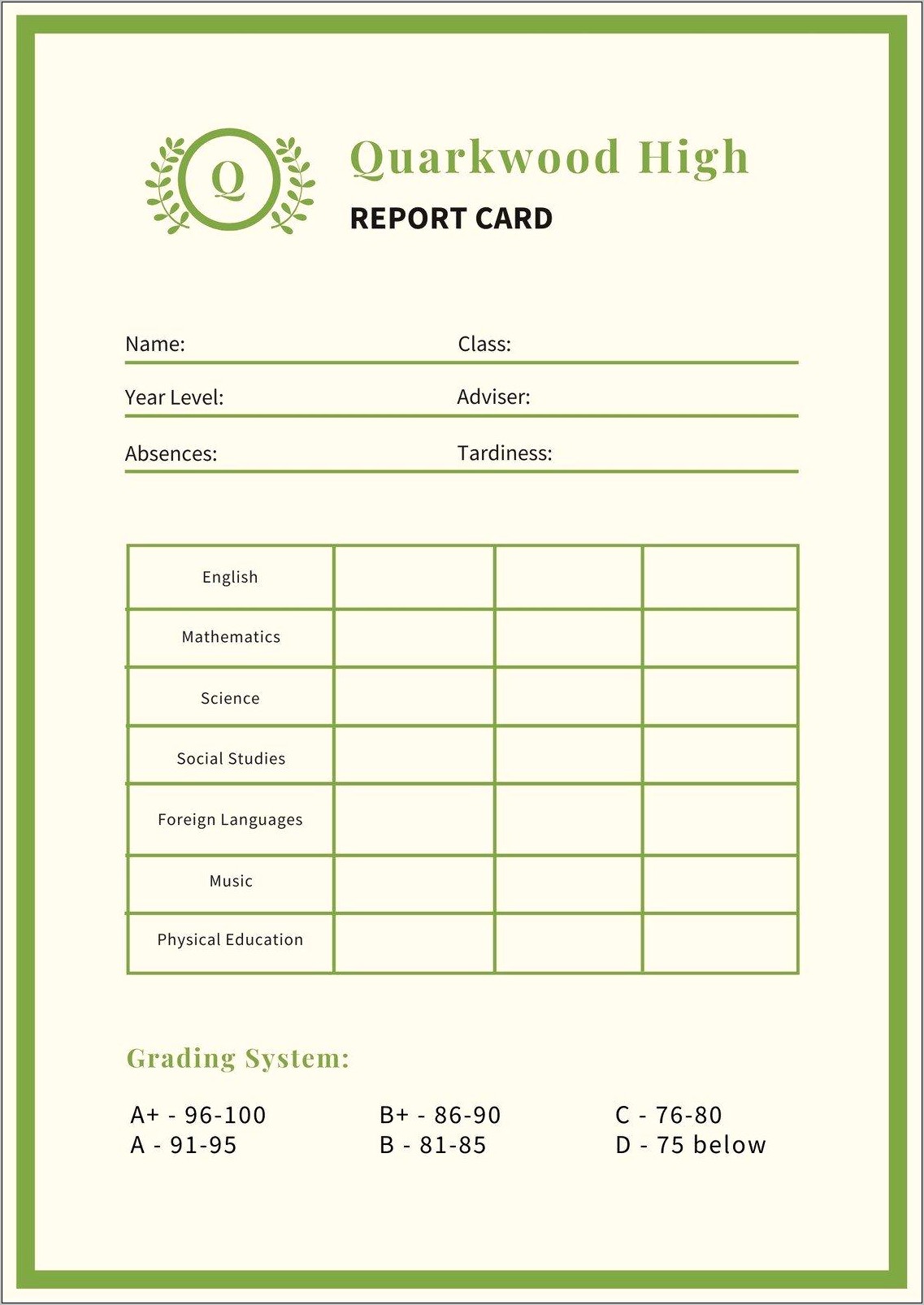 High School Report Card Template Download