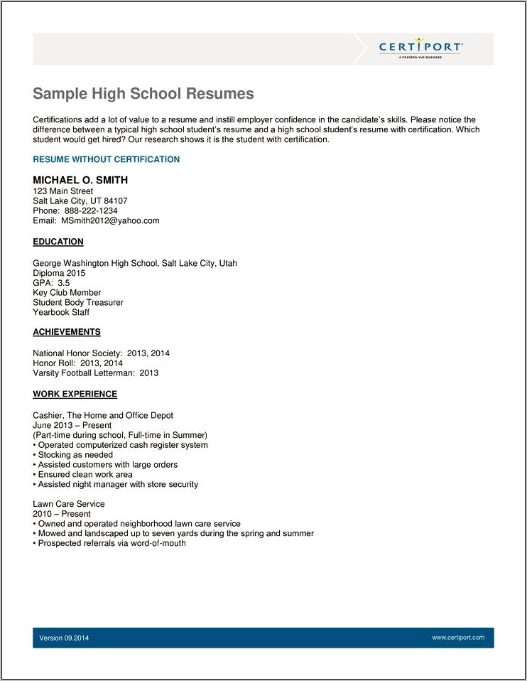 High School Resume Additional Skills