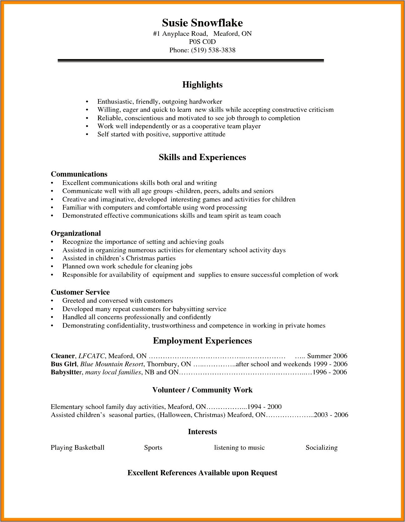 High School Resume Examples Word