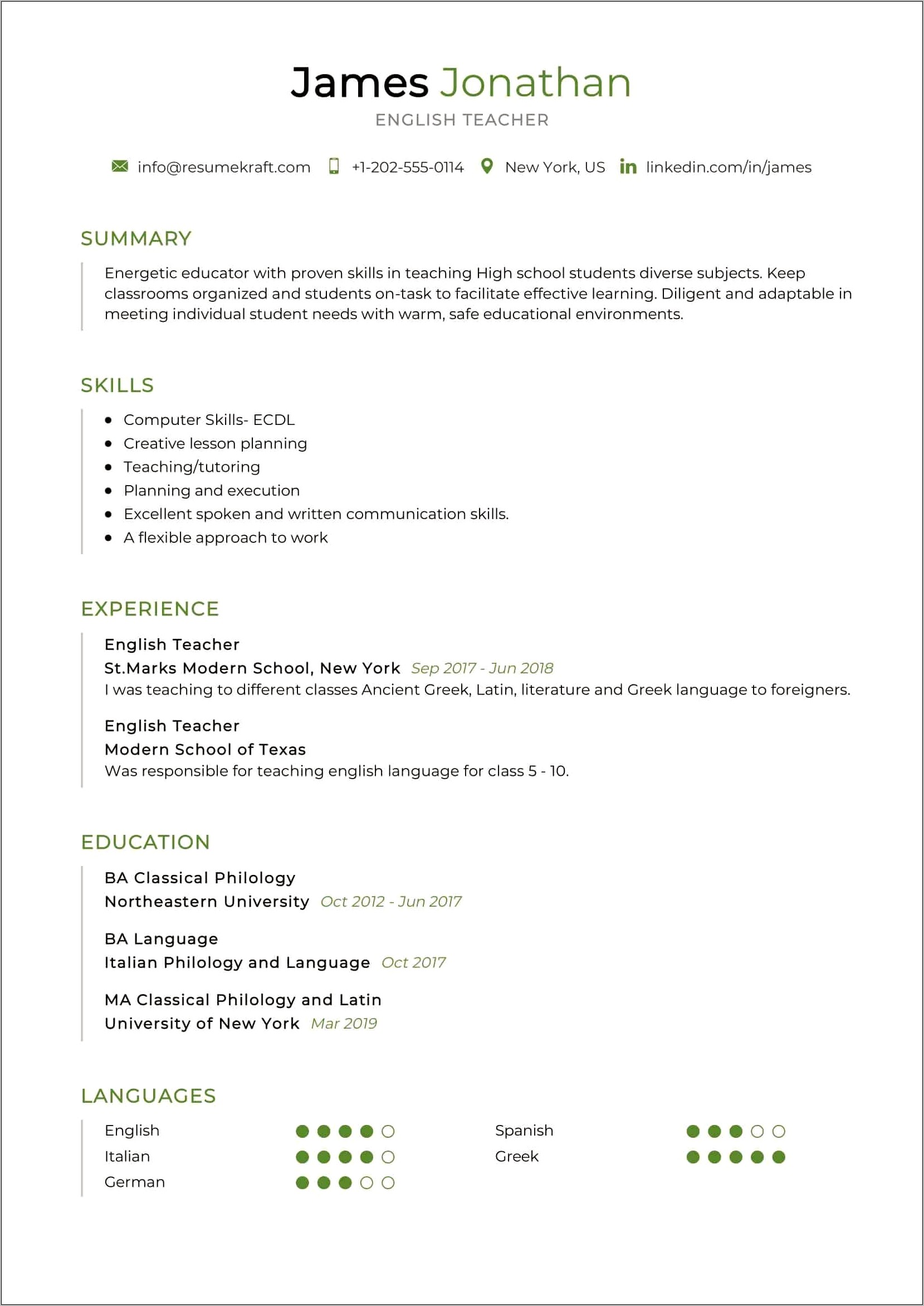 High School Resume Skill Examples