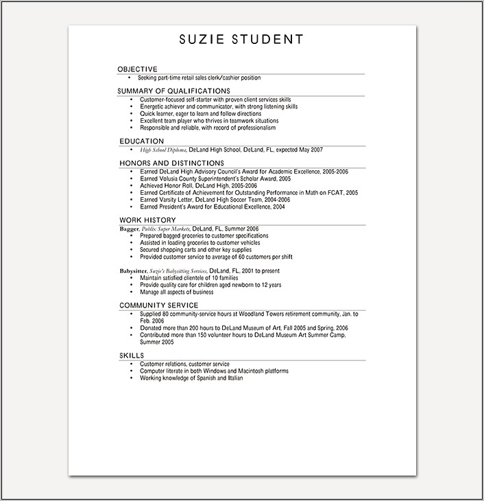 High School Resume Summary Sample