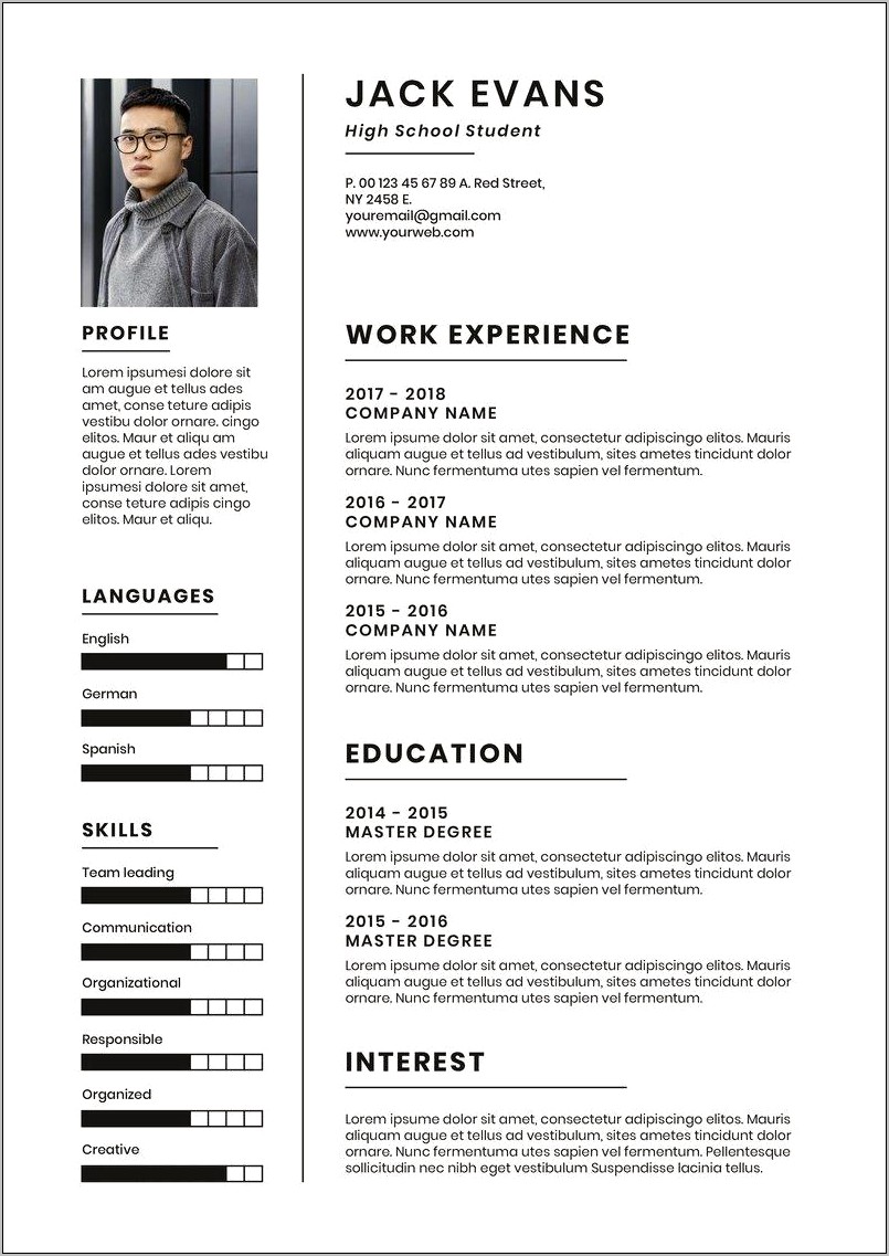 High School Student Cv Template Download