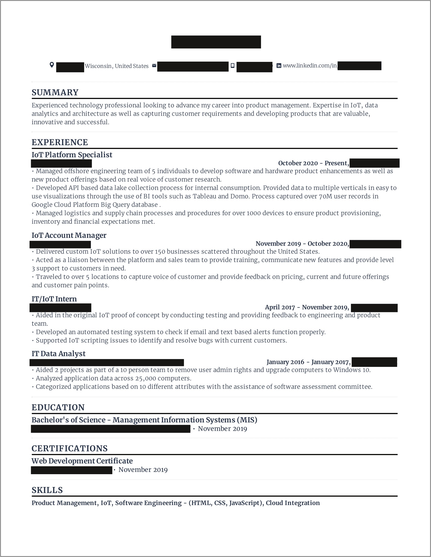 Higher Ed Product Manager Resume