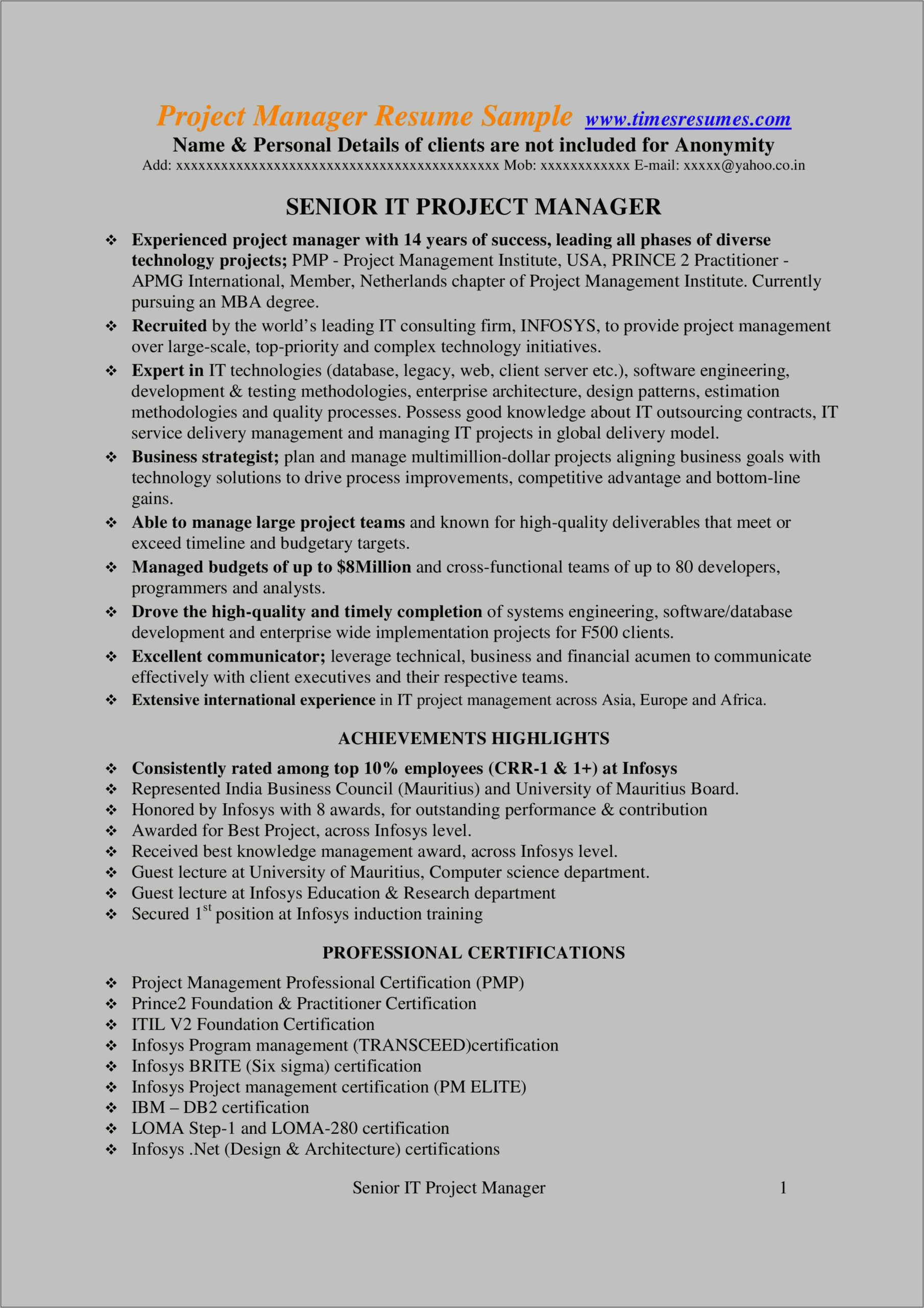 Highlights For A Manager Resume