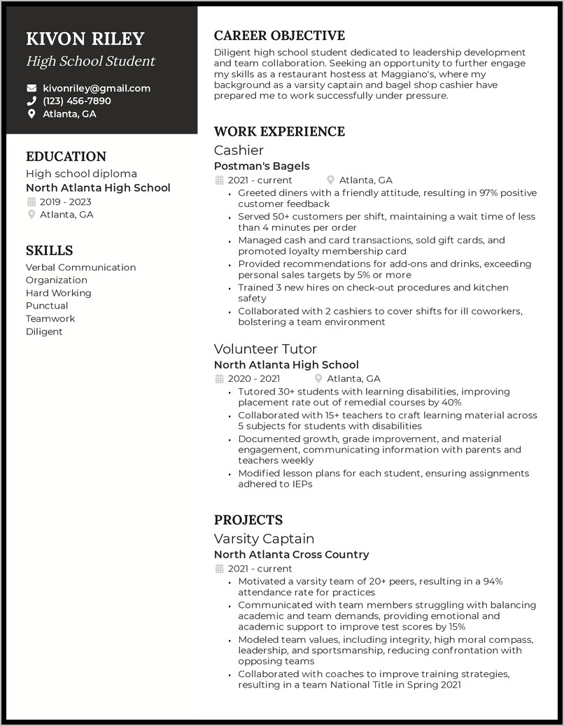 Highschool Job Desription For Resume