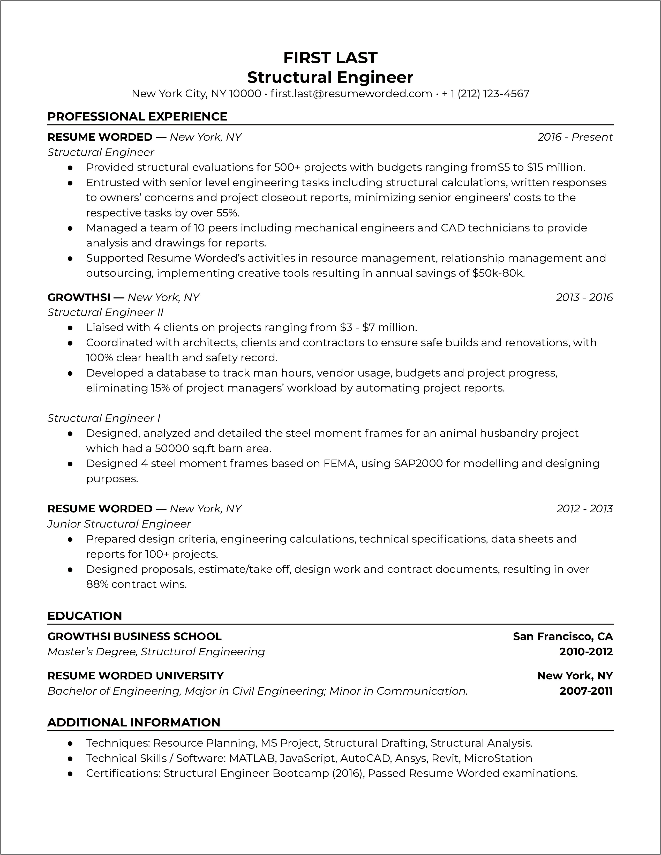 Highway Design Engineer Resume Sample