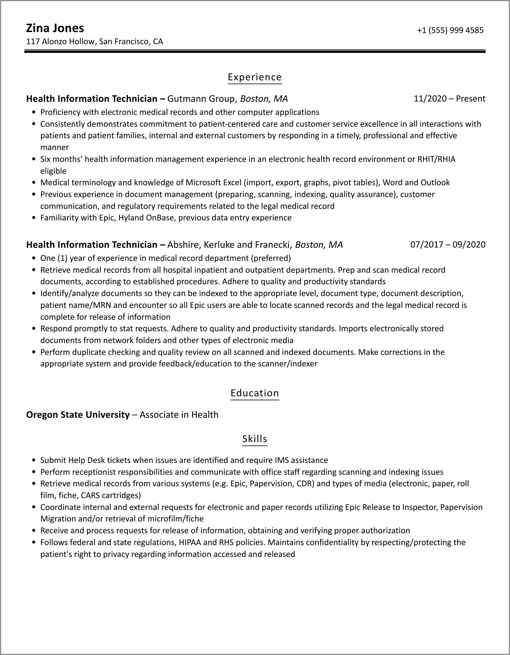 Him Tech 2 Resume Examples