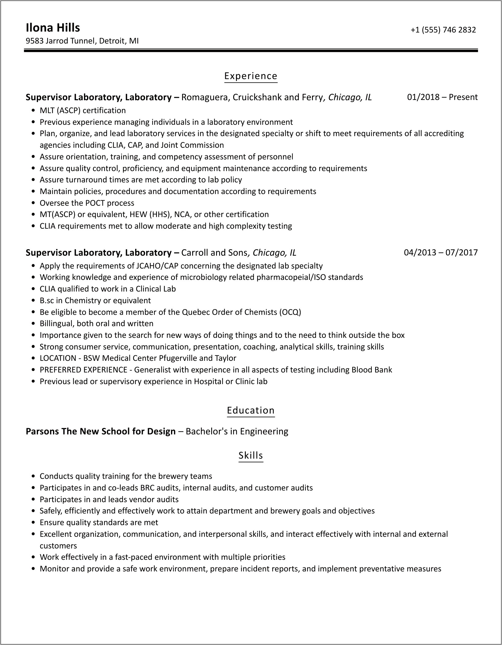 Histology Supervisor Professional Objective Resume