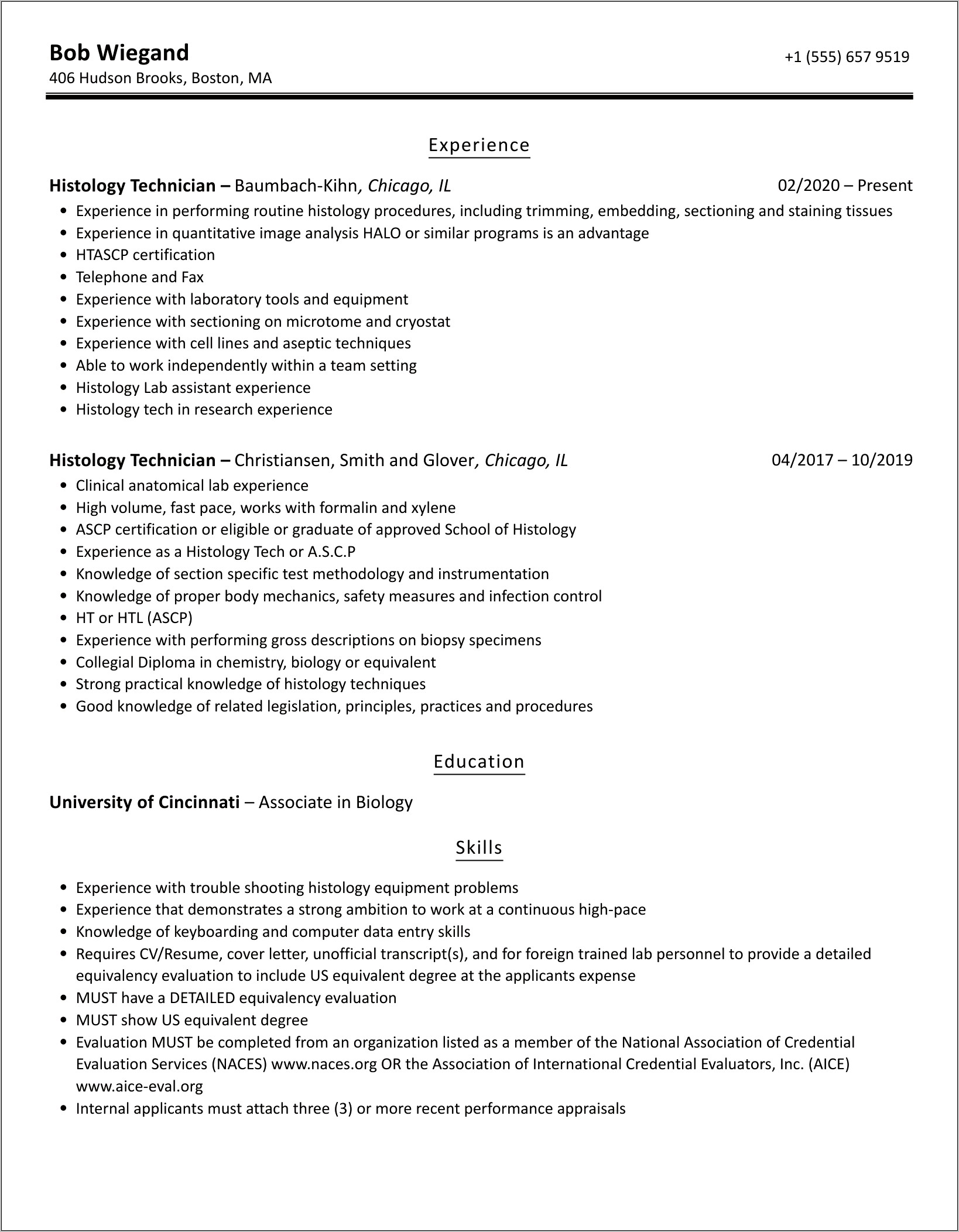 Histotechnologist Job Summary For Resume