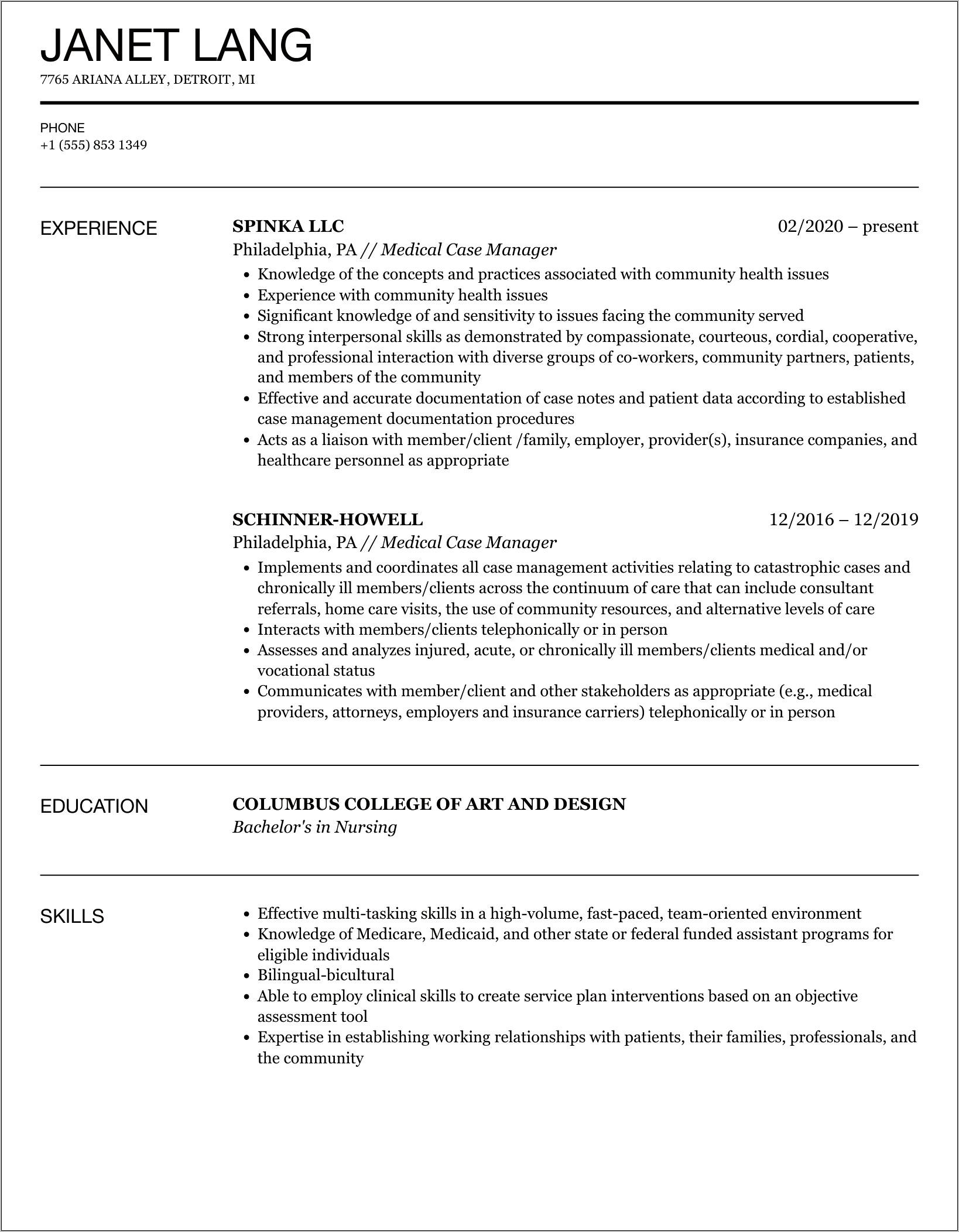 Hiv Case Manager Resume Sample