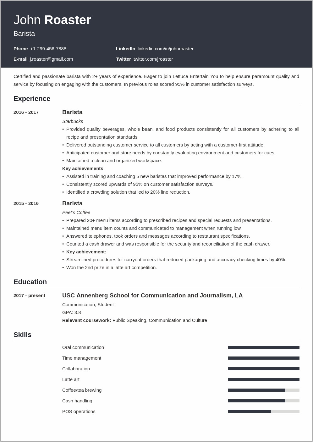 Hobbies For A Resume Examples