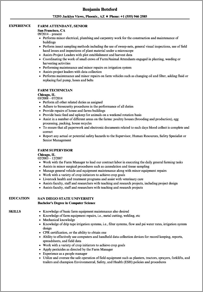 Hobby Farmer Skills F9r Resume