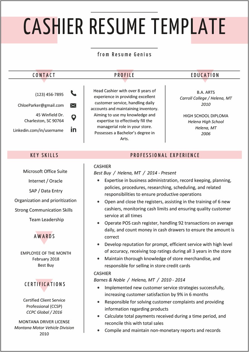 Home Depot Cashier Resume Sample